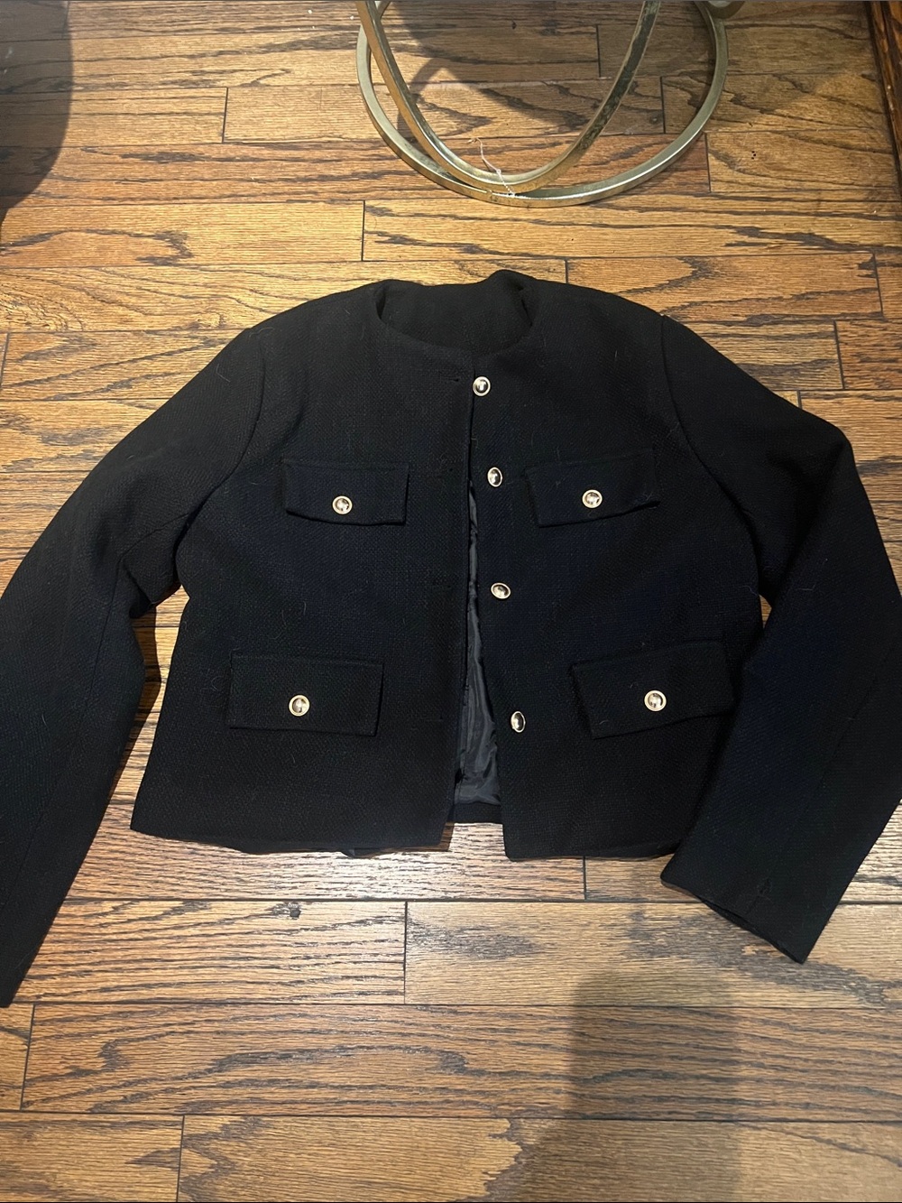 Women's Black Cropped Boxy Blazer with Decorative Buttons